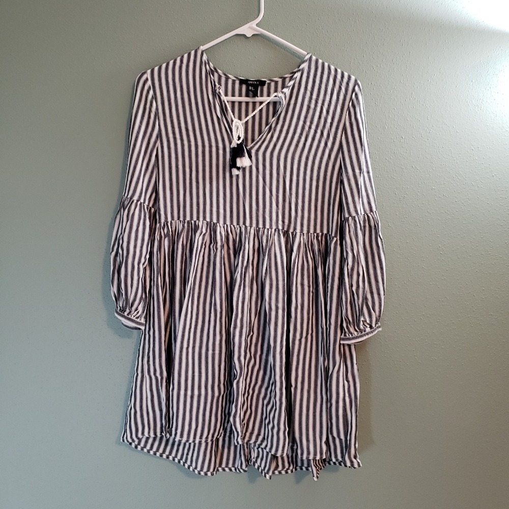 F21 Pinstripe tassle tunic